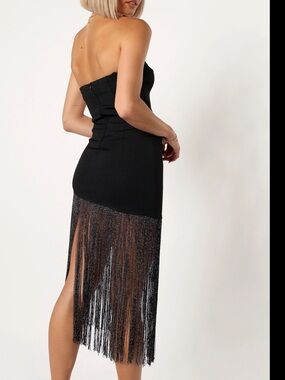 NWT Petal & Pup Padam Strapless Black Metallic Fringe Dress